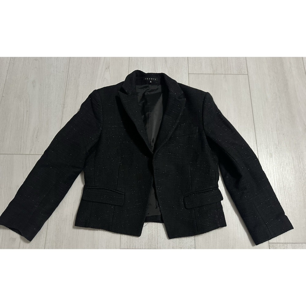 Theory Tweed Jacket Blazer Sz 10 Black Shimmery Short‎